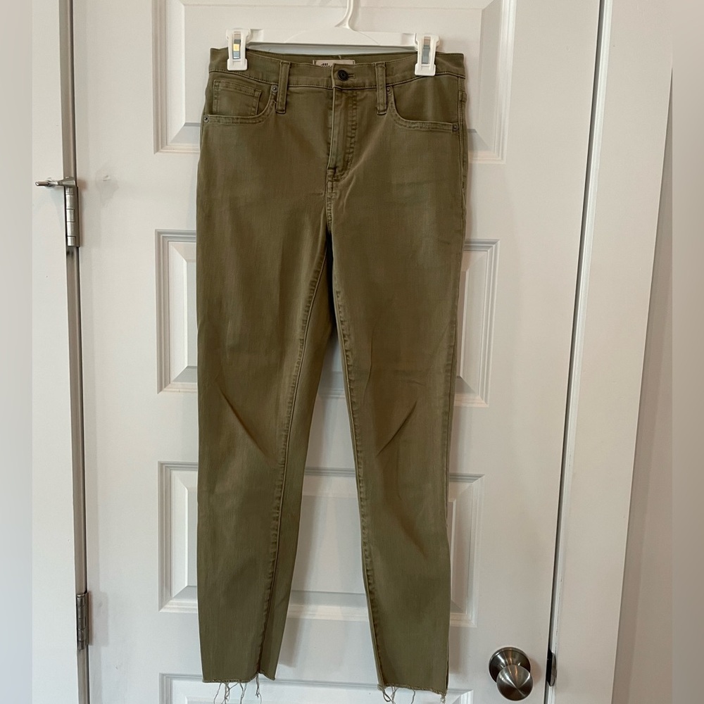 9” skinny high rise madewell green pants